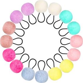 img 4 attached to 🎀 Pom Hair Ties Pompom Ball Elastic Hair Band Set - Fluffy Ponytail Holders for Women, Girls & Kids (Color Set 1, 16 Pieces)