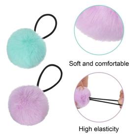 img 2 attached to 🎀 Pom Hair Ties Pompom Ball Elastic Hair Band Set - Fluffy Ponytail Holders for Women, Girls & Kids (Color Set 1, 16 Pieces)