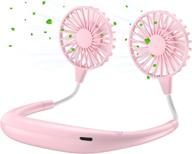 portable hand-free neck fan mini usb rechargeable personal fan with 2000mah battery | 360° adjustable wearable hanging neckband cooler fan | 3 speeds for travel, outdoors, office, room | pink логотип