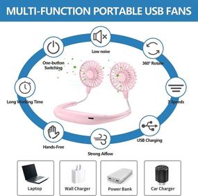 img 2 attached to Portable Hand-Free Neck Fan Mini USB Rechargeable Personal Fan with 2000mAh Battery | 360° Adjustable Wearable Hanging Neckband Cooler Fan | 3 Speeds for Travel, Outdoors, Office, Room | Pink