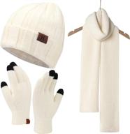 🧣 womens winter warm knit beanie hat touchscreen gloves long scarf set: fleece lined skull caps and neck scarves for women and men logo