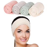 🌸 whaline spa facial headband for face washing, makeup, shower - 4 pack adjustable coral fleece hair band in pea green, pink, beige, light gray logo