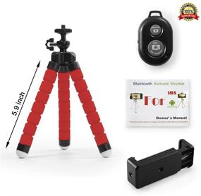 img 2 attached to Compact Red Cell Phone Tripod with Bluetooth Remote Shutter - Perfect for iPhone 8/7/6 Plus, Samsung & Camera Mount Holder - Portable and Versatile Octopus Adapter Selfie Stick Clamp Attachment for Travel and Filming