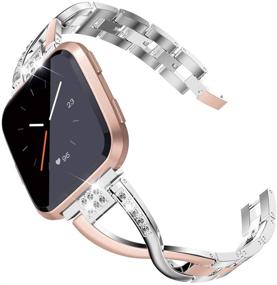 img 4 attached to Блестящий браслет TOYOUTHS, совместимый с ремешками для Fitbit Versa/Versa 2 для женщин - Запасная стальная браслетная замена для Versa Lite Edition/Versa SE - Декоративный металлический аксессуар на руку цвета серебра для Versa 2 цвета медной розы.