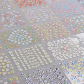 img 1 attached to 💅WOKOTO 90-штук самоклеящихся цветных наклеек для ногтей с 3D дизайном, декорированных цветными наклейками с изображением цветов в черно-белом стиле, включая 1 антистатические щипцы
