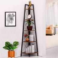 📚 rustic brown finish fiwoo corner bookcase - 70 inch tall 5-tier corner shelf for living room, vertical bookshelf, corner decor, wood ladder shelf, corner plant stand logo