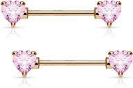 💎 surgical steel double heart nipple barbells with cubic zirconia crystals, 1/2-5/8 inch (12-16mm) - forbidden body jewelry logo