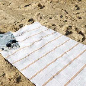 img 1 attached to 🏖️ Arkwright White Beach Towels (30x60, 4-Pack) – Soft 100% Cotton Pool & Bath Towels with Horizontal Beige Stripes