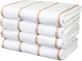 img 4 attached to 🏖️ Arkwright White Beach Towels (30x60, 4-Pack) – Soft 100% Cotton Pool & Bath Towels with Horizontal Beige Stripes