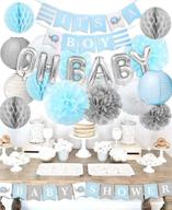 🐘 adorable elephant baby shower decorations for boys: blue and silver theme with it's a boy banner, paper lanterns, pom poms, flowers, honeycomb balls - perfect for an elephant themed baby shower decor logo