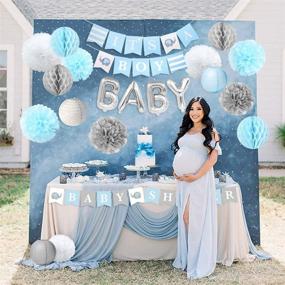 img 2 attached to 🐘 Adorable Elephant Baby Shower Decorations for Boys: Blue and Silver Theme with It's A Boy Banner, Paper Lanterns, Pom Poms, Flowers, Honeycomb Balls - Perfect for an Elephant Themed Baby Shower Decor