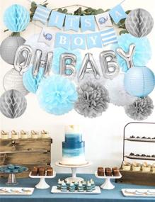 img 3 attached to 🐘 Adorable Elephant Baby Shower Decorations for Boys: Blue and Silver Theme with It's A Boy Banner, Paper Lanterns, Pom Poms, Flowers, Honeycomb Balls - Perfect for an Elephant Themed Baby Shower Decor