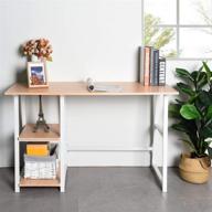 🖥️ cozycasa computer desk: stylish mid century writing desk with shelves for small home office in beech finish логотип