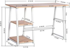 img 3 attached to 🖥️ CozyCasa Computer Desk: Stylish Mid Century Writing Desk with Shelves for Small Home Office in Beech Finish