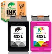 🖨️ coloretto remanufactured hp 63xl ink cartridge combo pack - envy 4520 4516, officejet 5255 5258, deskjet 1112 3632 3639 1112 2130 3632 3633 3634 - 1 black+1 color replacement logo