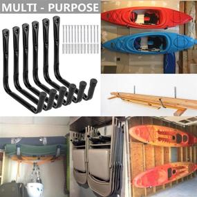 img 2 attached to 🏄 Wall Mounted Utility Hanging Rack for Surfboard, Ladder, and Kayak - Heavy Duty Giant Garage Storage Hook Set of 6 (10" J Hook, Black)