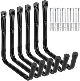 img 4 attached to 🏄 Wall Mounted Utility Hanging Rack for Surfboard, Ladder, and Kayak - Heavy Duty Giant Garage Storage Hook Set of 6 (10" J Hook, Black)