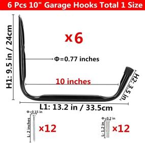 img 3 attached to 🏄 Wall Mounted Utility Hanging Rack for Surfboard, Ladder, and Kayak - Heavy Duty Giant Garage Storage Hook Set of 6 (10" J Hook, Black)