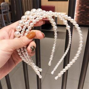 img 2 attached to 💍 Aoxmas 3pcs White Faux Pearl Hairbands: Elegant Bridal Hair Hoop and Floral Wedding Hair Accessories for Women and Girls