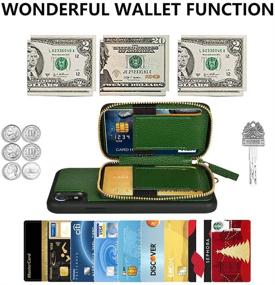 img 2 attached to ZVE iPhone XR Wallet Case with Credit Card Holder Slot, Wrist Strap, Handbag Purse, and Zipper - Dark Green