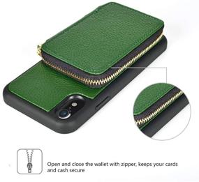 img 1 attached to ZVE iPhone XR Wallet Case with Credit Card Holder Slot, Wrist Strap, Handbag Purse, and Zipper - Dark Green