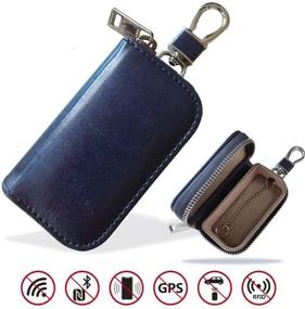 img 2 attached to 🔒 MONOJOY Faraday Key Fob Protector: Signal Blocking PU Anti-Theft Pouch in Blue - Secure Your Car Key Signal