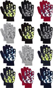 img 4 attached to Cozy and Stretchy: 12 Pairs Kids Winter Gloves for Boys and Girls