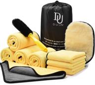 🚗 dulife 10pack car wash cleaning tools kit - microfiber towels, tire brush, mitt, and storage bag - soft & quick-drying 11.8in×11.8in and 11.8in×23.6in - yellow logo