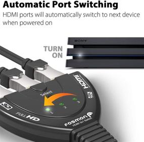 img 3 attached to 🔌 Fosmon 3-портовый HDMI переключатель 4K: автоматическое переключение, ультра HD 3D HDR, полное HD 1080P HDCP, HDMI разветвитель хаб - совместим с Apple TV, Roku, Fire TV Stick, HDTV, PS4, Xbox One, Chromecast