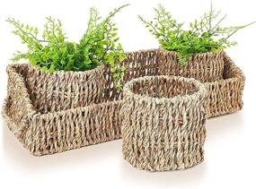 img 4 attached to 4-Piece Round Seagrass Wicker Nesting Storage Basket Set with Rectangle Tray by Juvale