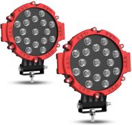 🚗 7-inch led offroad pod lights bar 51w (2-pack) with mounting bracket - red round spot bumper driving lamp headlight fog light for offroader, truck, car, atv, suv, jeep, construction, camping, hunters logo