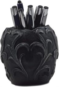 img 2 attached to 🖊️ Ebros Gift Set: Tribal Tattoo Floral Skull Pen Holder Figurine 5.75"L for Office Desktop Decor - Halloween Macabre Graveyard Spooky Statue