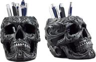 🖊️ ebros gift set: tribal tattoo floral skull pen holder figurine 5.75"l for office desktop decor - halloween macabre graveyard spooky statue логотип