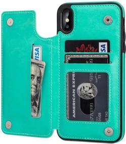 img 4 attached to 📱 Protective iPhone Xs Max Wallet Case with Card Slot | Premium PU Leather | Kickstand and Double Magnetic Clasp | Durable Shockproof Cover | 6.5" Green