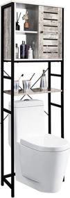 img 4 attached to 🚽 LELELINKY Over The Toilet Storage Cabinet: 3-Tier Tall Free Standing Organizer Shelf with Retro Grey Industrial Frame - 67 Inch