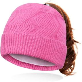 img 4 attached to Cierto Winter Ponytail Beanie Hat for Women - Knit Hat with Cozy Fleece Lining, Ideal for Running and Cycling