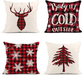 img 4 attached to 🎄 Britimes Throw Pillow Covers Christmas Home Decor Set of 4 - Winter Decorative 18 x 18 Inches Pillow Cases - Xmas Baby It's Cold Outside - Outdoor Cushion Couch Sofa Pillowcases