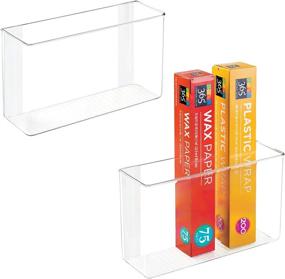 img 4 attached to mDesign Plastic Adhesive Mount Storage Organizer Container for Kitchen - Space Saving Holder for Sandwich Bags, Foil - 11 Inch Wide - Linge Collection - 2 Pack - Clear