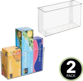 img 3 attached to mDesign Plastic Adhesive Mount Storage Organizer Container for Kitchen - Space Saving Holder for Sandwich Bags, Foil - 11 Inch Wide - Linge Collection - 2 Pack - Clear