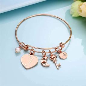 img 3 attached to 🔠 MMOOHAM Initial Charm Bracelets for Women - Engraved 26 Letters Initial Charms Bracelet, Stainless Steel Bangle Bracelet, Birthday & Christmas Jewelry Gift for Women & Teen Girls