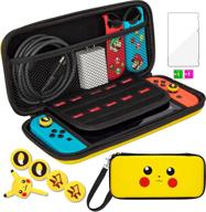 🎮 oqpa nintendo switch case cute kawaii cartoon design cover, fun funny anime cool game shell for girls boys women carrying bag+joystick thumb grip caps+tempered glass cases for switch (pika) - enhanced seo logo
