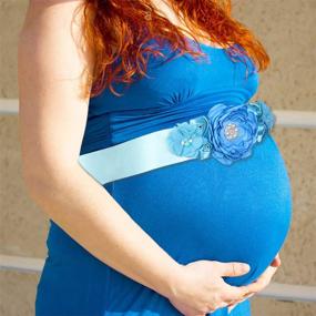img 3 attached to 👶 Baby Boy Maternity Sash & Mommy Daddy Corsage Kit - Baby Shower Sash for Pregnancy Keepsake, Sky Blue Flower Belly Belt
