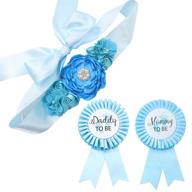 👶 baby boy maternity sash & mommy daddy corsage kit - baby shower sash for pregnancy keepsake, sky blue flower belly belt logo