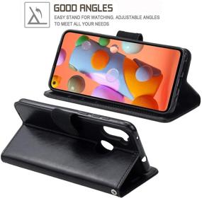 img 1 attached to 📱 ERAGLOW Samsung Galaxy A11 Case - Stylish PU Leather Wallet Flip Cover with Stand, Wrist Strap, Card Slots - Black