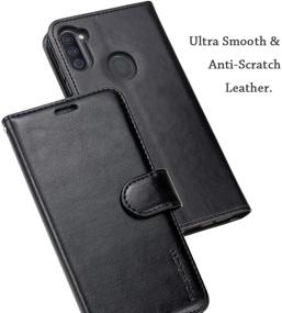 img 2 attached to 📱 ERAGLOW Samsung Galaxy A11 Case - Stylish PU Leather Wallet Flip Cover with Stand, Wrist Strap, Card Slots - Black