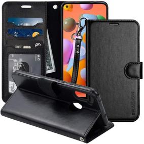 img 4 attached to 📱 ERAGLOW Samsung Galaxy A11 Case - Stylish PU Leather Wallet Flip Cover with Stand, Wrist Strap, Card Slots - Black
