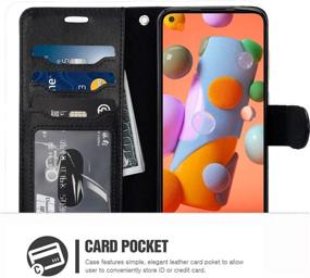 img 3 attached to 📱 ERAGLOW Samsung Galaxy A11 Case - Stylish PU Leather Wallet Flip Cover with Stand, Wrist Strap, Card Slots - Black