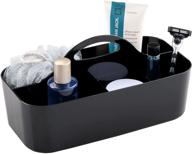 🛁 large black mdesign plastic portable storage organizer caddy tote - divided bin with handle for bathroom, dorm room - ideal for hand soap, body wash, shampoo, conditioner, lotion logo