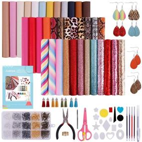 img 4 attached to 🎁 Complete Leather Earring Making Kit: 36-Piece Set with Instructions, Faux Leather Sheet, Templates, Earring Hooks, and Tools - Perfect for Crafts & Bows - 6.3'' x 8.3'' Size