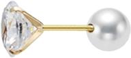 elegant eva 14k yellow gold pearl ball barbell studs: sparkling 4mm cubic zirconia helix tragus piercing earrings logo